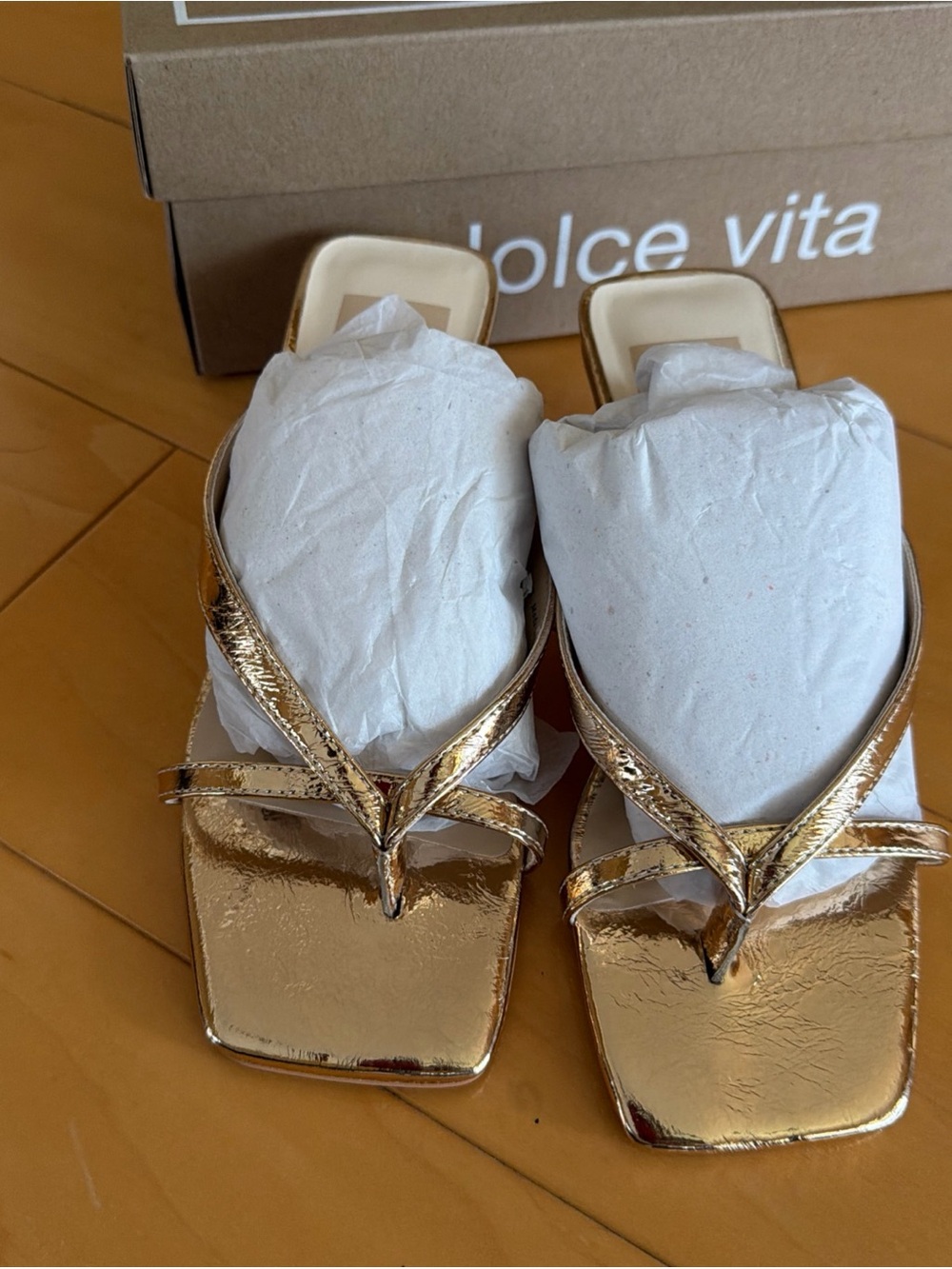 Dolce Vita Metallic Gold Square-Toe Thong Sandals